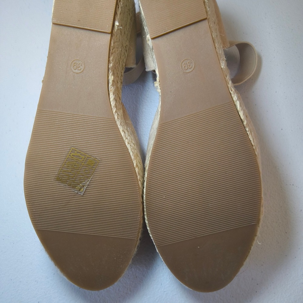 Womens Espadrille Wedge Flats Beige Ankle Strap Round Toe Casual Shoes Size 39 - Picture 5 of 5